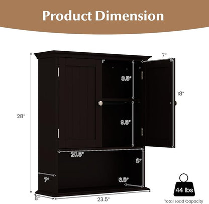 Giantex Wall Mounted Medicine Cabinets - Above Toilet Bathroom Cabinet with Adjustable Shelf, Open Shelf, Over The Toilet Space Saver Storage Cabinet for Laundry Room, Kitchen, Cupboard (Brown)