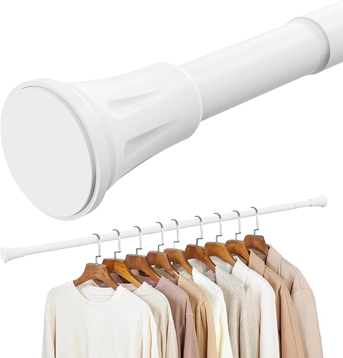 1.1 Inch Diameter Tension Closet Rods for Hanging Clothes 32-85 Inch, Adjustable Pole Closet to Hang Clothes, Heavy Duty Closet bar for Wardrobes with No Drilling Holder, White