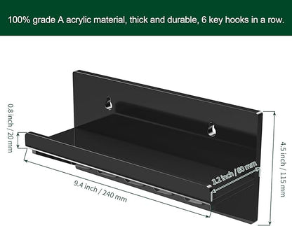 Decorative Acrylic Key Hooks Wall Mount with Shelf - Entryway Key Rack Mail Organizer Living Room Decor (Black)