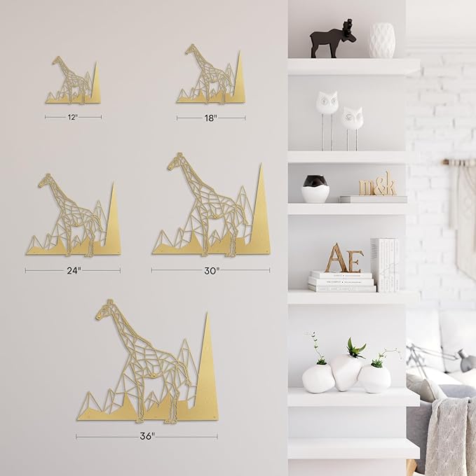 SIGNLEADER Metal Wall Art Decor Giraffe Safari Animal Modern Abstract Wall Sculpture Hangings Home Decoration for Living Room, Bedroom, Bathroom, Kitchen, Outdoor - 30" Gold