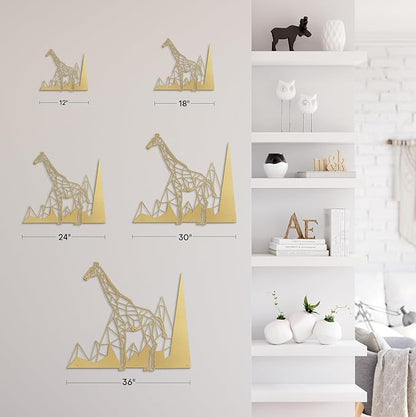 SIGNLEADER Metal Wall Art Decor Giraffe Safari Animal Modern Abstract Wall Sculpture Hangings Home Decoration for Living Room, Bedroom, Bathroom, Kitchen, Outdoor - 30" Gold