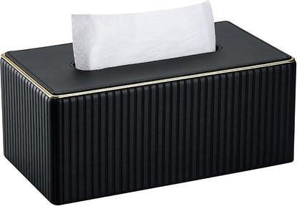 KINGFOM Rectangular Tissue Box Cover, PU Leather Tissue Box Holder with Magnetic Bottom, Napkin & Facial Tissue Holder Dispenser Decorative Box Cover for 120-count (3-Ply) 160-count (2-Ply) Black