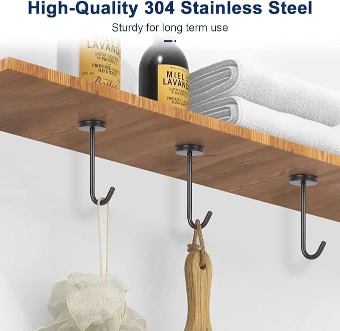 NearMoon Coat Hooks, Wall Mount Hooks for Hanging Hat Hurse Robe, 304 Stainless Steel Heavy Duty Towel Hangers for Bathroom Livingroom Kitchen-Ceiling Hook, 6 Pack (4 Inch, Matte Black)