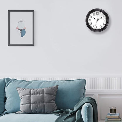 Foxtop Silent Non-Ticking Round Classic Clock Retro Quartz Decorative Battery Operated Wall Clock for Living Room Kitchen Home Office (12 Inch, Black)