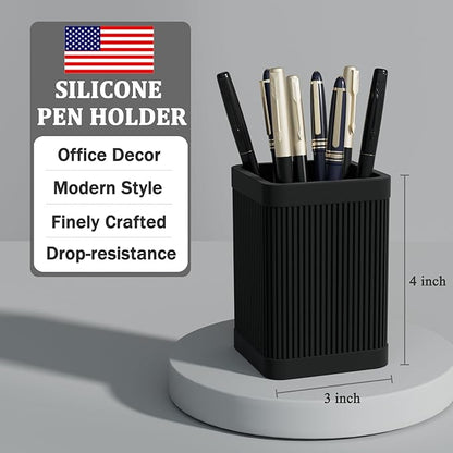 Aesthetic Pen Holder For Desk, Modern Silicone Pencil Holder, Stylish Office Desk Decor, Made of 5 mm Thickened Premium Silicone, Office Desk Organizer And Accessories (Black) | For Desk, Modern