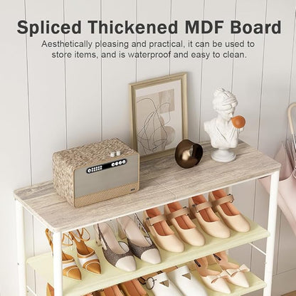 Shoe Rack Organizer 5 Tier Metal Organizer Shelf with Industrial MDF Board and Layer Fabric for Entryway Closet Bedroom Living Room Garage (White, 4 Tier)