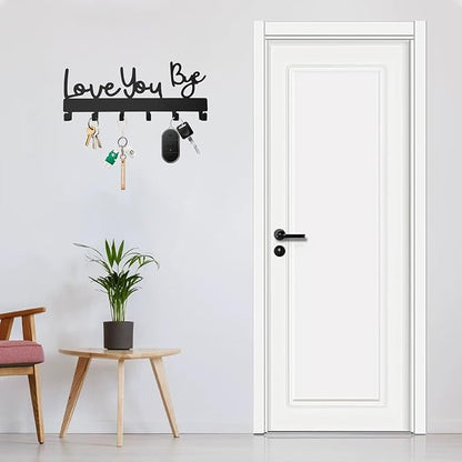 Love You Bye Sign Key Holder Hook Wall Mounted Key Holder Rack Organizer Hanger with 6 Hooks for Wall Express Love Art Decor for Entryway Front Door Kitchen Hallway Office (Love You Bye)