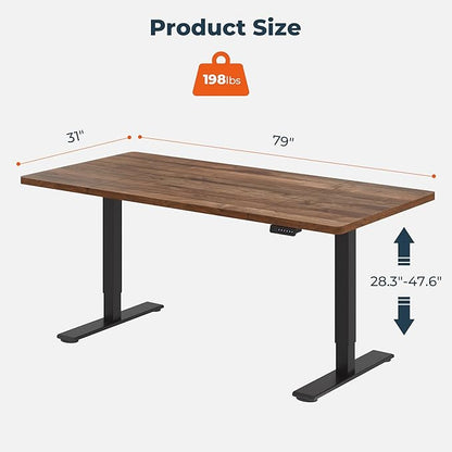 Dual Motor Standing Desk, Large Stand Up Desks, 79x31 Inches Electric Sit Stand Desks, 4 Memory Preset Adjustable Height Computer Table for Home Office with Splice Board (Brown)