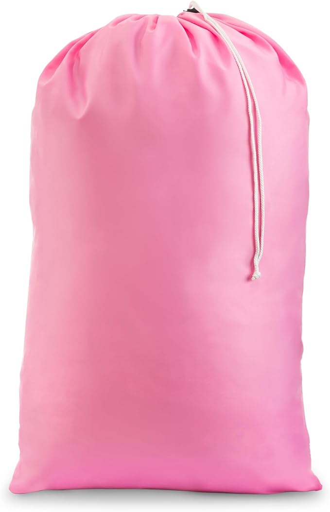 Extra Large Heavy Duty Laundry Bag 30" x 40" - Handy Laundry Nylon Dirty Clothes Bag with Locking Drawstring, Machine Washable, Holds 60 lbs, for Travel, College Dorm, Laundromat, Hamper Liner, Pink