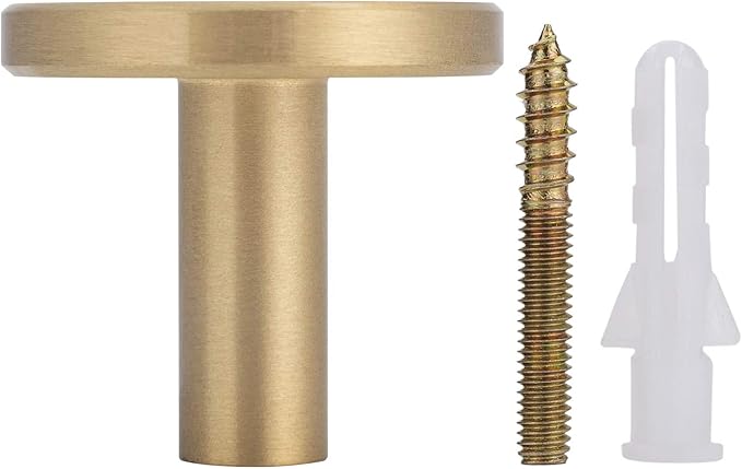 YANGQIHOME Pack of 4, Brushed Brass Decorative Wall Hooks, 32mm x 30mm, for Bathroom,Lavatory,Clothing Store, Hotel, Cafe,Hat,Towel Coat Hook Hangers Wall Mounted (Round)