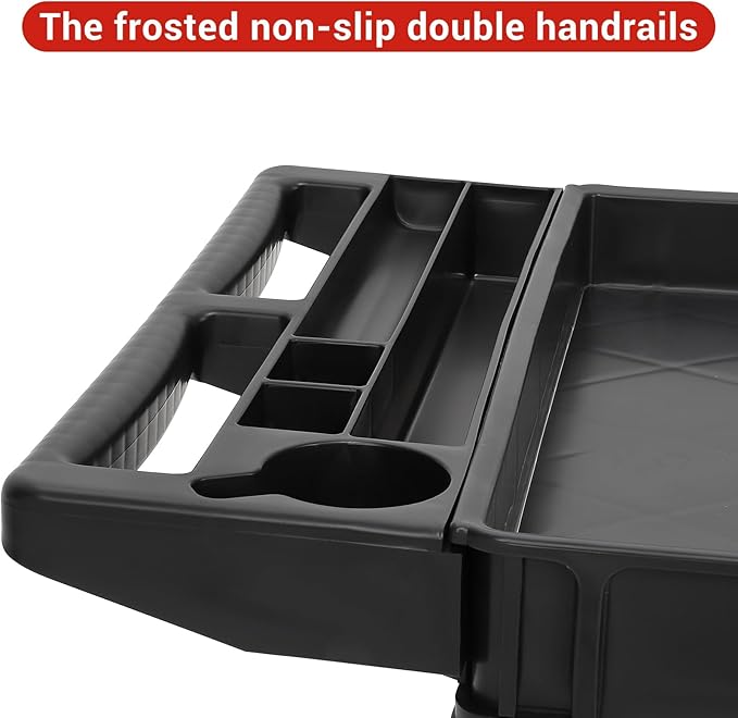 2-Shelf Foldable Utility Cart, 45"X25" Rolling Service Cart with 500LB Capacity, Heavy-Duty Storage Cart with Wheels for Warehouse, Garage, Home Use,Black
