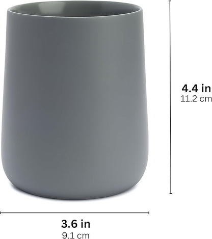 Yew Design Matte Gray Toothbrush and Toothpaste Holder and Cup for Bathroom Vanity and Countertop, Round Organizer for Electric Toothbrushes, Floss, Razors, Cotton, and Mouthwash