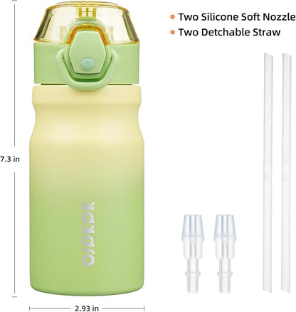 BJPKPK Water Bottle with Straw 14oz Insulated Water Bottles Reusable Stainless Steel Metal Thermal Flask with Leak Proof Lockable Lid and Carry Handle,Lime