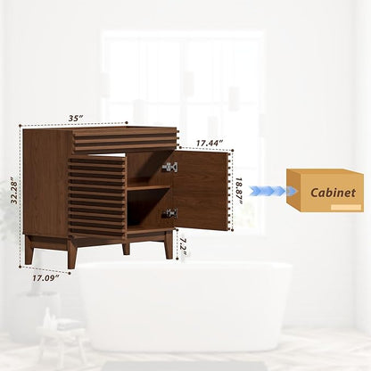 APRILSOUL 36" Bathroom Vanity, Mid-Century Bathroom Vanity Cabinet with 2 Soft Closing Doors, Freestanding Bathroom Cabinet, Particleboard Frame with Wood Grain Laminate, Walnut (Sink Not Included)