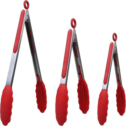 IOCBYHZ Kitchen Tongs for Cooking w Non-Stick Silicone Tips, 600°F Heat Resistant Silicone Cooking Food Tong Set Heavy Duty Stainless Steel Handle for Baking Grilling BBQ Salad Serving, 7" 9" and 12"