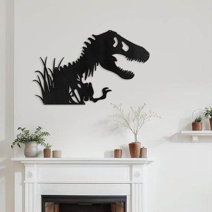 SIGNLEADER Metal Wall Art Decor T-Rex Breaking Out Minimalist Modern Abstract Wall Sculpture Hangings Home Decoration for Living Room, Bedroom, Bathroom, Kitchen, Outdoor - 30" Black