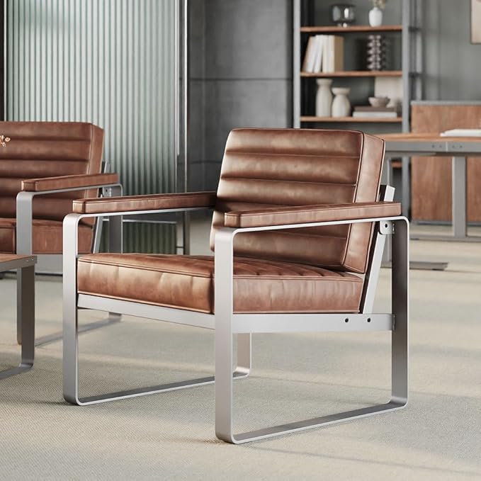 Rivet Lounge Chair Bravo Cognac Polyurethane/Charcoal Painted Metal Frame