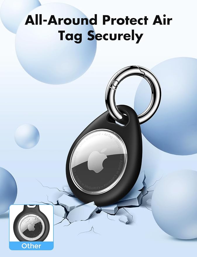 UNBREAKcable Holder for Apple AirTag - 4 Pack [Fit Tightly Design] [Easy to Install] [Hold Air Tag Securely] Waterproof TPU Shell Protective Case with All Metal Keychain Key Ring Clip