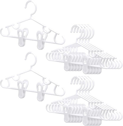 Hsei 5/10/40 Pack Baby Hangers with 10/20/80 Clips, Plastic Kids Pants Hangers for Nursery Closet Top and Bottom Clothes Hanger Set for Newborn Infant Toddler(15 Packs Total,White,10.6 Inch)
