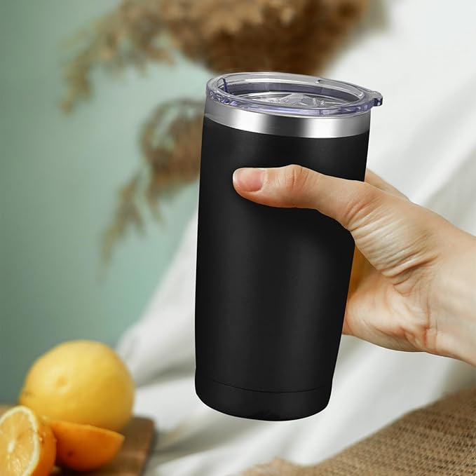 YOUKE OLA 20 Pack Stainless Steel Tumbler Bulk Insulated Vacuum Travel Mug with Straws Powder Coated Coffee Mug Gift for Laser Engrave, 20oz Black
