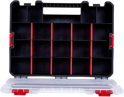 2-Pack Small Parts Organizer Box – Stackable Hardware Storage Organizer Case with 20 Compartments & Dividers – Screw, Nut, Bolt, Drill Bit Organizer for Garage, Workshop, Crafts