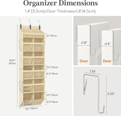Lifewit 1 Pack Over the Door Organizer, 12 Section Clear Window Hanging Storage with 4 Side Pockets, Sturdy Anti Tilt 40 lbs Load Behind Door for Closet, Bedroom, Bathroom, Nursery, Dorm, Beige