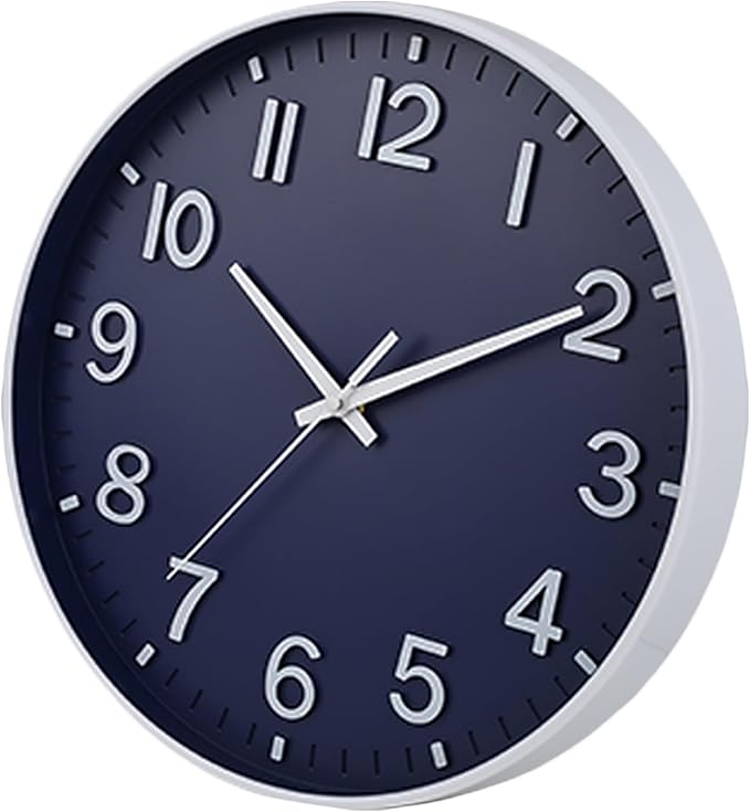 HZDHCLH Wall Clocks Battery Operated,Wall Clock Navy Blue,14 inch Wall Clock Silent Non Ticking Modern 3D Numbers for Kitchen Bedroom Living Room Office Classroom Decor