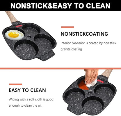 Egg Pan, Egg Frying Pan with Lid Nonstick 4 Cups Pancake Pan Fried Egg Pan for Breakfast - Black