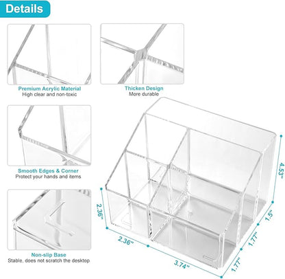 Acrylic Pencil Holder, 5-Slot Clear Pen Organizer for Desk, Cute Stationery Cup for Office, School, Home