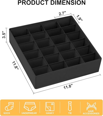 joyoldelf Sock Drawer Organizer Divider 2 Packs Underwear Organizer, 24 Cell Collapsible Closet Cabinet Organizer Underwear Storage Boxes for Storing Socks, Handkerchiefs, Ties, Belts (Black)