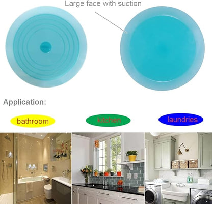 V-TOP Tub Stopper 2 Pack, 6 inches Large Silicone Drain Plug Hair Stopper Flat Suction Cover for Kitchen Bathroom and Laundry (Blue Transparent)