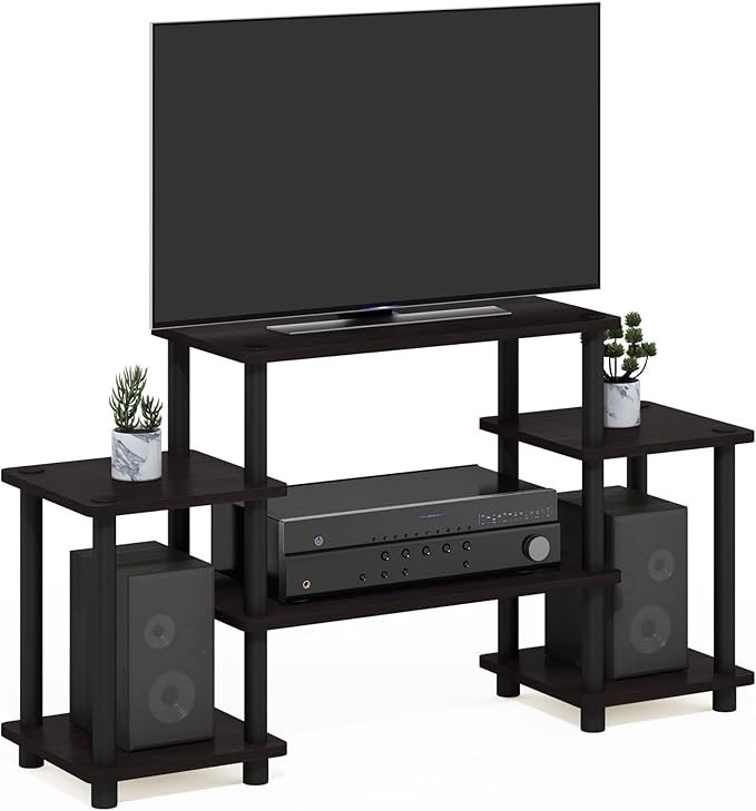Furinno Turn-N-Tube No Tools Entertainment Center, Round, Square corner, Dark Walnut,11257DWN