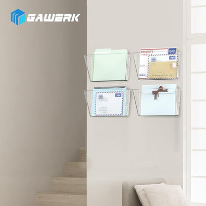 Gawerk 4 Pack Clear Single Pocket Wall File Holder Hanging Wall Organizer, Wall Mount Mails Magazines Organizer for Office and Home