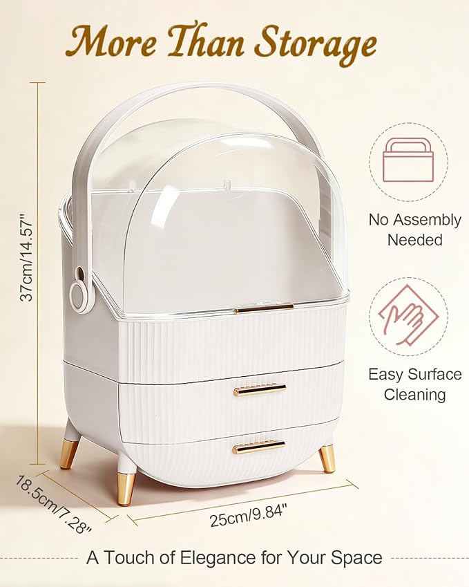 Makeup Organizer and Storage for Bathroom Vanity Countertop, Portable Travel Cosmetic Display Cases with Lid and Drawers, Gift for Women and Girls -White