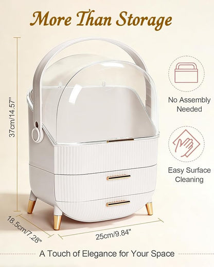 Makeup Organizer and Storage for Bathroom Vanity Countertop, Portable Travel Cosmetic Display Cases with Lid and Drawers, Gift for Women and Girls -White