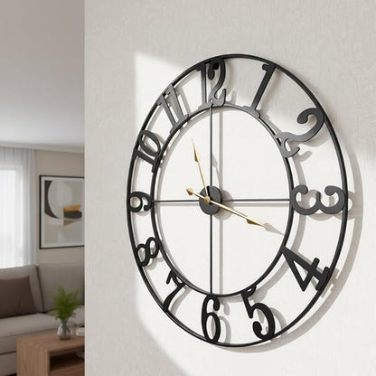 Zabiki 24 Inch Large Wall Clock Modern, Arabic Numeral Vintage Farmhouse Decorative Black Metal Wall Clock for Living Room Decor, Xmas, Birthday Gift