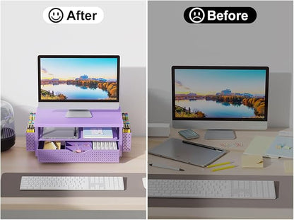 gianotter Monitor Stand Riser, Desk Organizer with Drawer and 2 Pen Holders, 2-Tier Workspace Organizer for Office Supplies