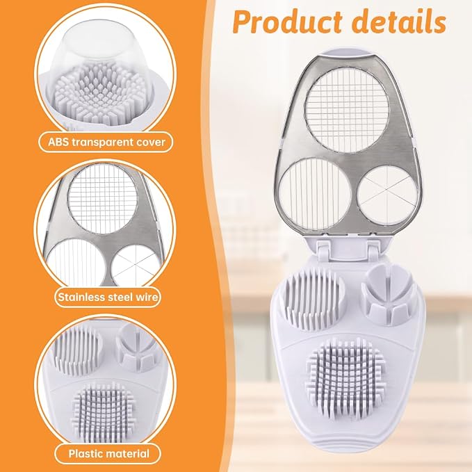 Egg Slicer for Hard Boiled Eggs 3 In 1, 3 Slicing Modes Eggs Dicer, Stainless Steel Egg Cutter, Kitchen Chopper Tool for Egg, Butter, Strawberry, Tomato, Mushroom, and Grape, Dishwasher Safe