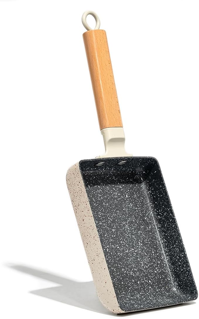 Ceramic Coating Square Japanese Tamagoyaki Omelette Small Skillet, Non-stick Rectangle Egg Roll Pan with Wood Handle