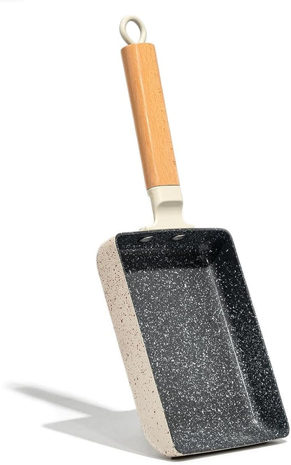 Ceramic Coating Square Japanese Tamagoyaki Omelette Small Skillet, Non-stick Rectangle Egg Roll Pan with Wood Handle