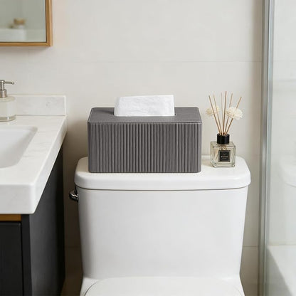 MEIBOOCH PU Leather Tissue Box Cover for 120(3-Ply)/ 160(2-Ply) Count Box of Tissues, Rectangle Tissue Box Holder for Bathroom Bedroom Living Room Office (Slate Grey Stripe)