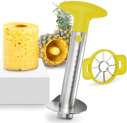 OOKUU Pineapple Corer Cutter, Stainless Steel Fruit Peeler Slicer - Upgraded, Reinforced Thicker Blade, Core Remover with Measure Mark, Kitchen Tool for Diced Pineapple Rings