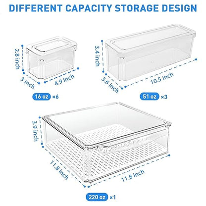 POMEAT 10 Pack Fridge Organizer, Stackable Refrigerator Organizer Bins with Lids, Produce Fruit Storage Containers for Storage Clear for Food, Drinks, Vegetable Storage