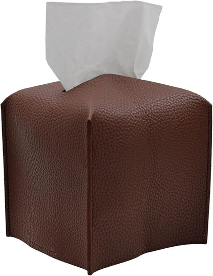 Livelab Tissue Box Cover, Square Decorative PU Leather Tissue Box Holder Modern Tissue Case Facial Paper Organizer Dispenser for Bathroom, Vanity Countertop, Night Stands, Desk 5X5X5'' | Dark Brown