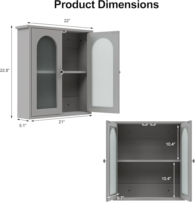Bathroom Wall Cabinet,Medicine Cabinets Wall Mounted with Arched,Bathroom Medicine Cabinet Over Toilet,Surface Mount Medicine Cabinet for Laundry Room,Kitchen,Grey Storage Cabinet 22x23