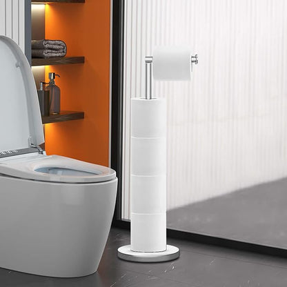 RRM Toilet Paper Holder Stand, Bathroom Free Standing Toilet Paper Holders with Reserve Storage 3-4 Toilet Paper Rolls, 22-inch Stainless Steel Toilet Paper Holder Stand (Brushed)
