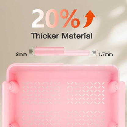 Pipishell 4-Tier Rolling Cart, Plastic Cart with Lockable Wheels & Reinforced Handle, Lightweight Utility Storage for Nursery, Bathroom, Craft Room, Pink