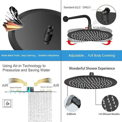 NearMoon Rain Shower Head, Ultra-Thin Design-Pressure Boosting, Awesome Some Experience, High Flow Stainless Steel Rainfall Head (10 Inch, Matte Black)