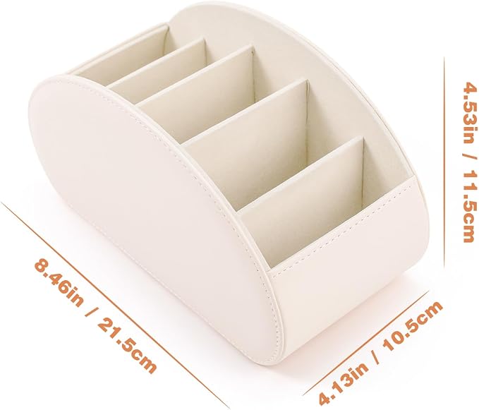 BONNY DODO Remote Control Holders Organizer Box with 5 Compartment PU Leather Multi-functional Office Desk Storage Caddy Store Tv Remote for Media Player,Brush,Pencil,Glassees&Office Supplies (Beige)