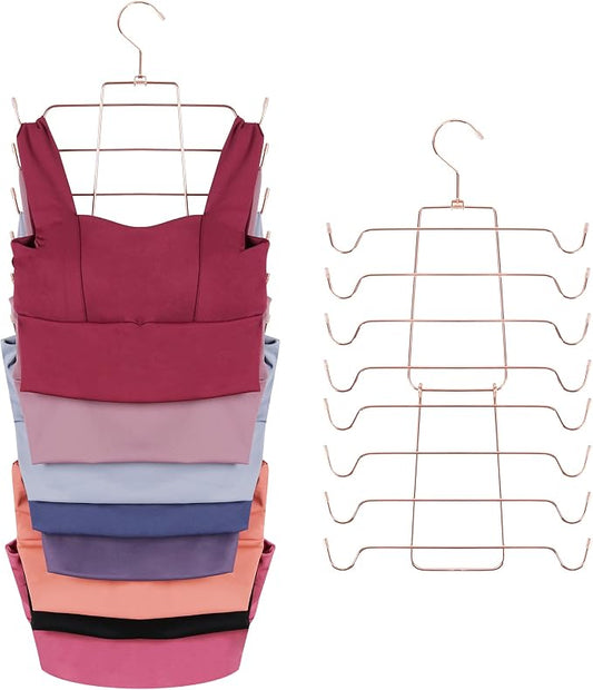 ZEDODIER 2 Pack Tank Top Hanger Space Saving, Bra Hangers for Closet Organizer, Hanging Bra Organizer Tank Tops Holder with 16 Hooks, Closet Organizers and Storage Small Space Solutions, Rose Gold